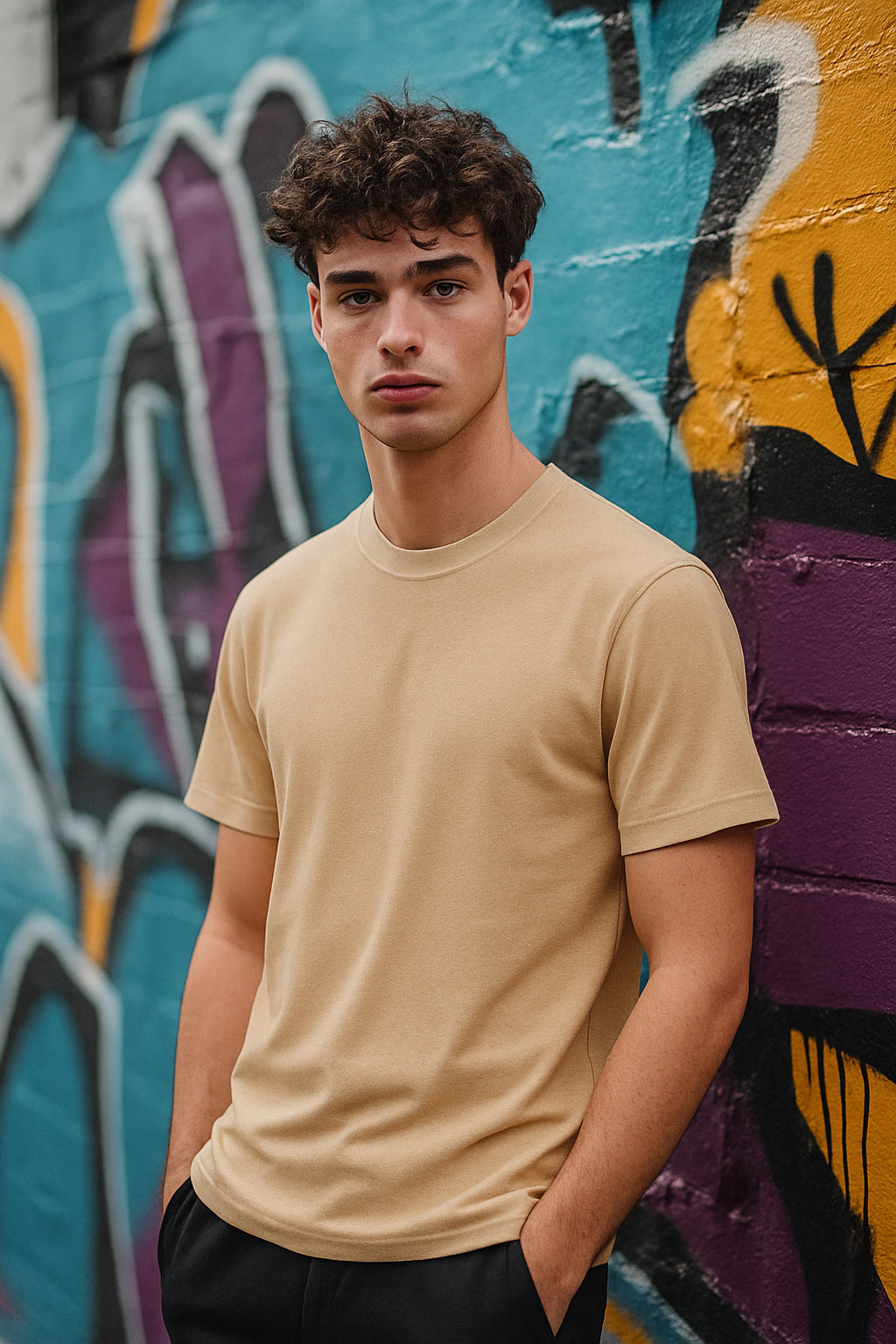 Beige Crew Neck Tee